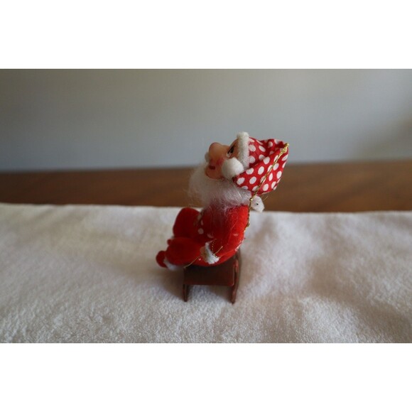 Vtg Christmas Chubby Cheeks Flocked Santa Claus Figure Ornament Plastic Sled 4" - Picture 6 of 11